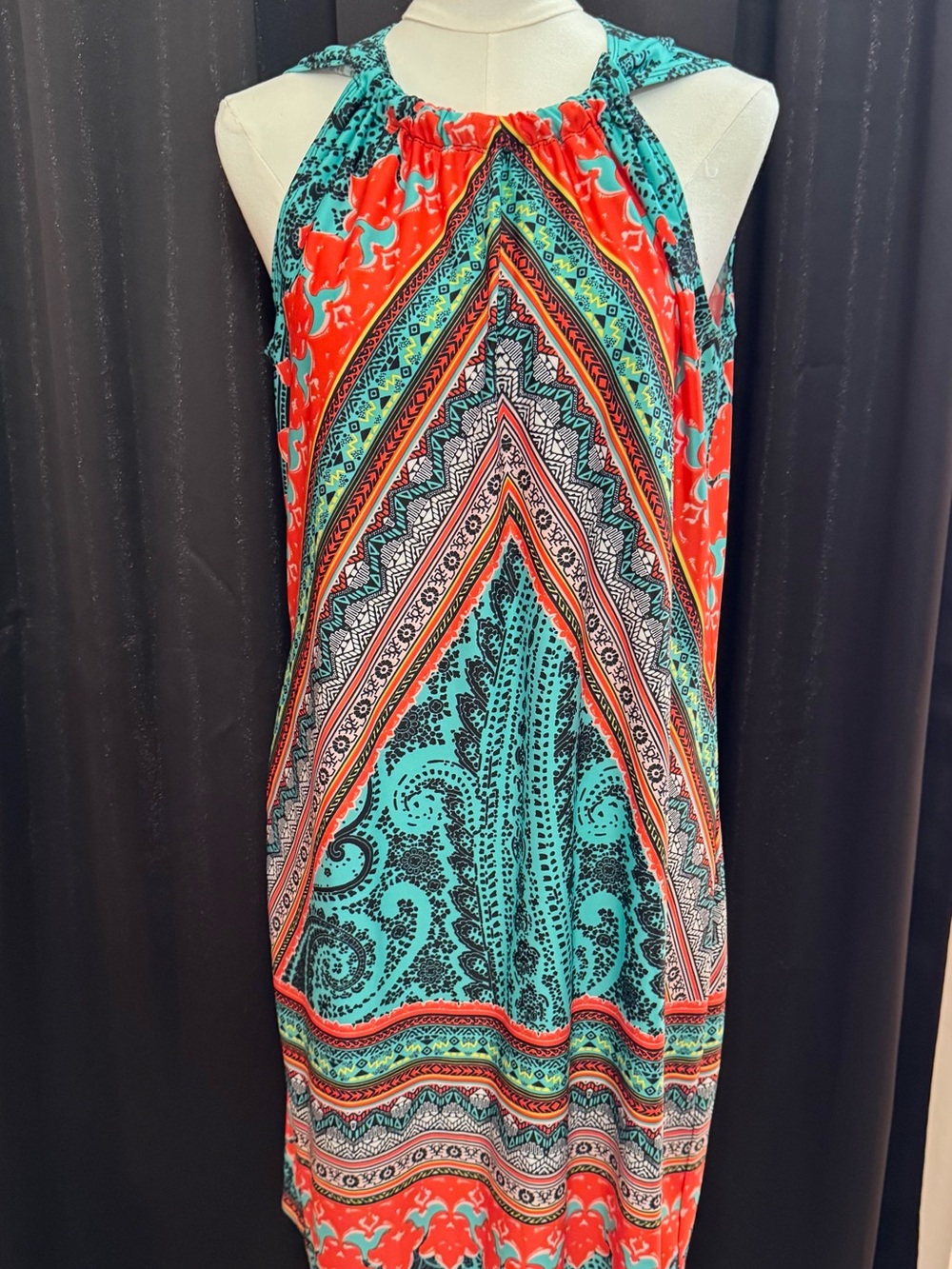 MSK Turquoise & Coral Halter Swim Cover-Up Dress